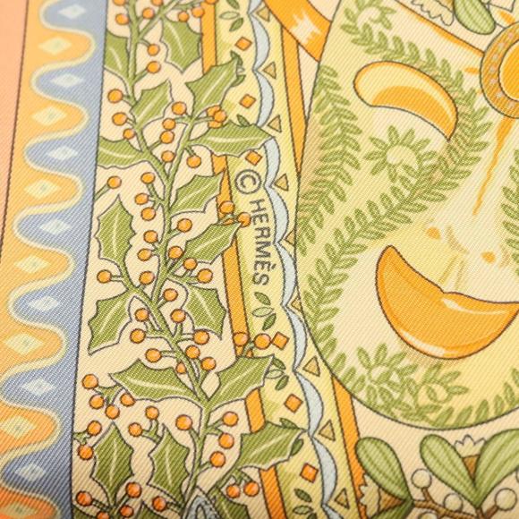 HERMES Carre 90 Scarf ""AXIS MUNDI"" Silk Orange Auth am8605 - Picture 11 of 15